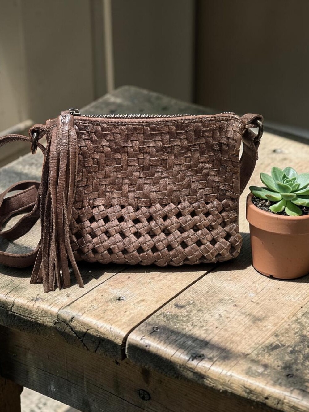 Latico Leathers Handcrafted Woven Leather Crossbody